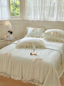 Pure Color Ruffles Princess Style Summer Quilt Tencel Summer Cooling Duvet Airable Cover Four-piece Set (Option: Light Green-Single Summer Quilt 200 Ã— 230)
