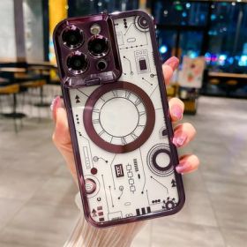 Electroplating Circuit Plate Magnetic Lens Frame Bracket Phone Case (Option: Dark Purple-IPhone14ProMax)