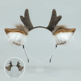 Christmas Cute Plush Venison Ear Headband (Option: Khaki And White)
