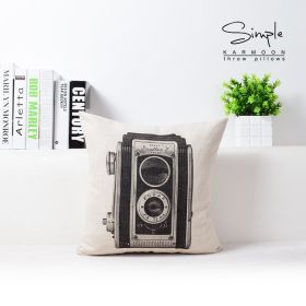 Vintage Camera Bicycle Cotton Linen Cushion (Option: B-43X43cm pillowcase)